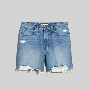 Madewell Relaxed Mid-Length Denim Shorts in Brockport Wash: Ripped Edition